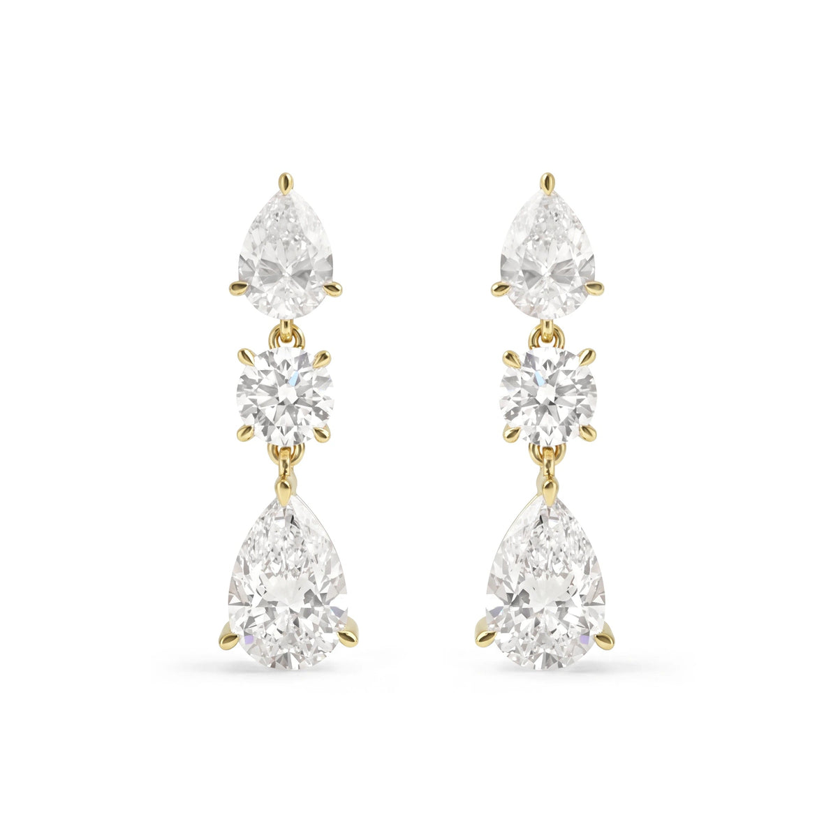 Three-Stone Pear & Round Cut Diamond Drop Earrings View 4