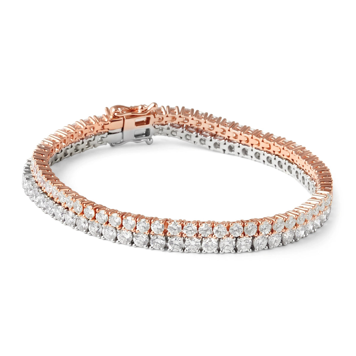 Two-Tone Classic Double Row Diamond Tennis Bracele ROSE 10K