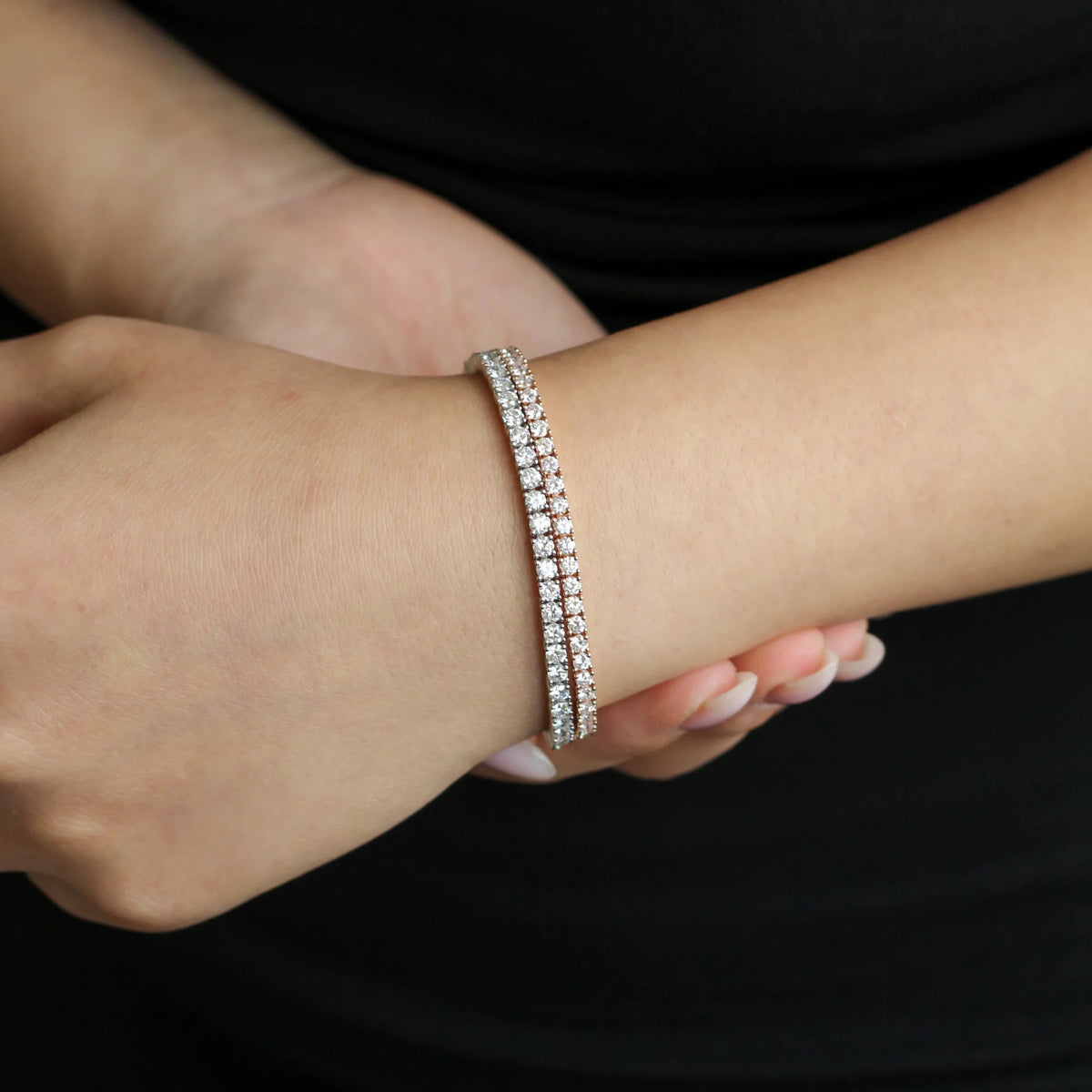 Two-Tone Classic Double Row Diamond Tennis Bracele View 2