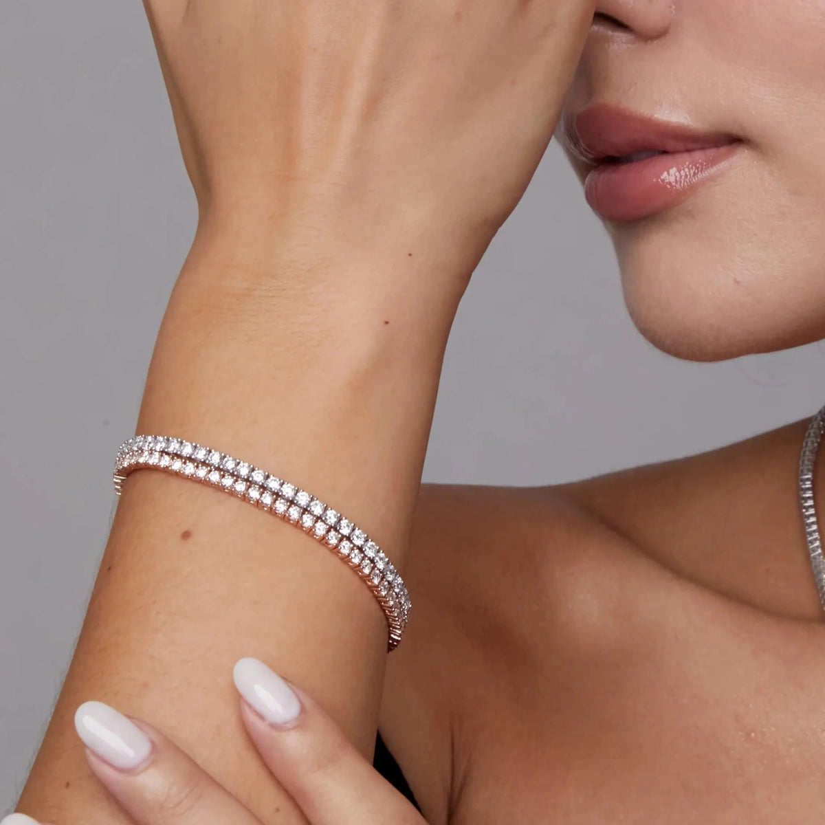 Two-Tone Classic Double Row Diamond Tennis Bracele View 3