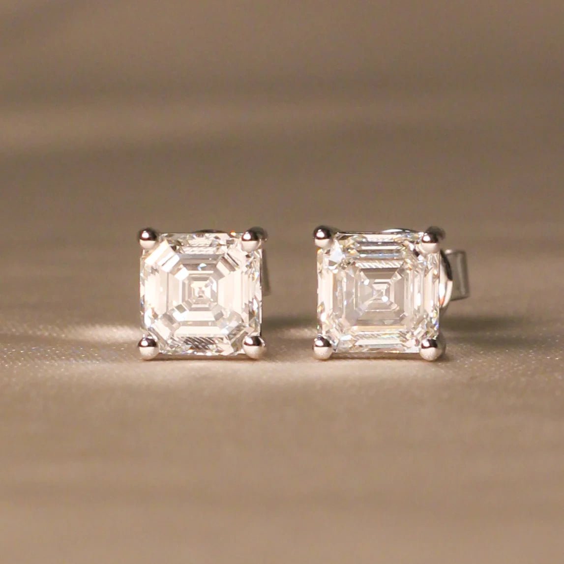 Asscher Cut Diamond Solitaire Stud Earrings ROSE 10K