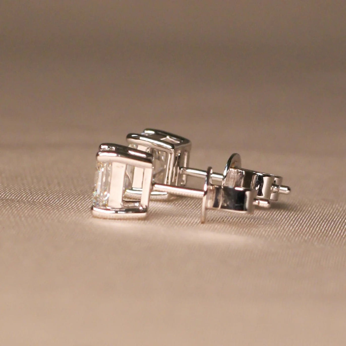 Asscher Cut Diamond Solitaire Stud Earrings View 2