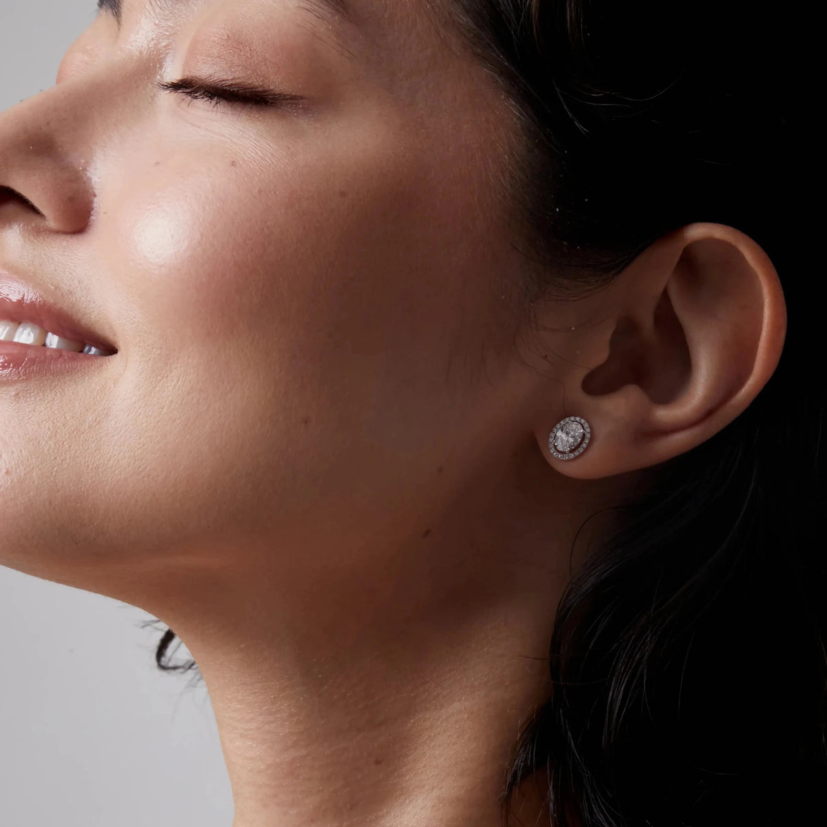Oval Solitaire Halo Stud Earrings View 2