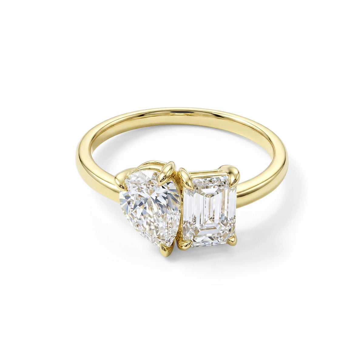 Pear and Emerald Cut Diamond Toi et Moi Ring View 5