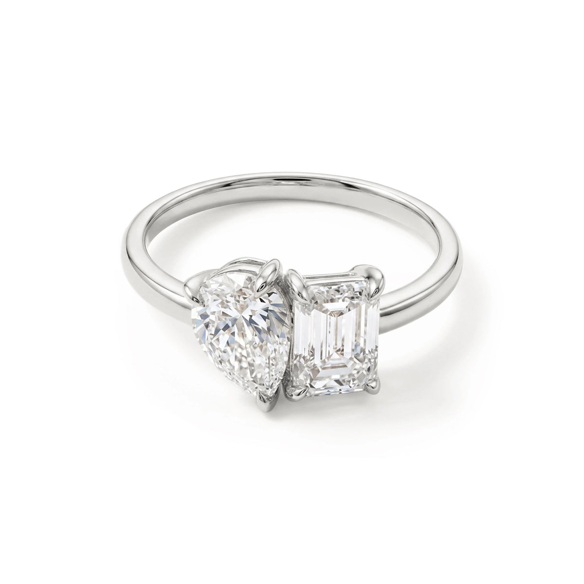 Pear and Emerald Cut Diamond Toi et Moi Ring View 3