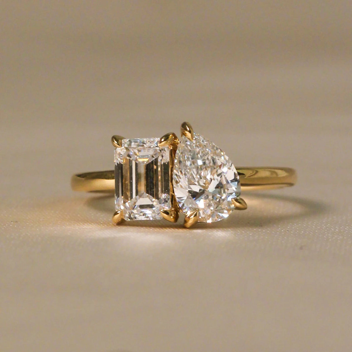 Pear and Emerald Cut Diamond Toi et Moi Ring View 8