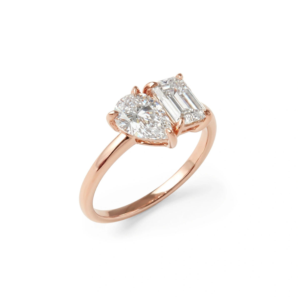Pear and Emerald Cut Diamond Toi et Moi Ring View 2