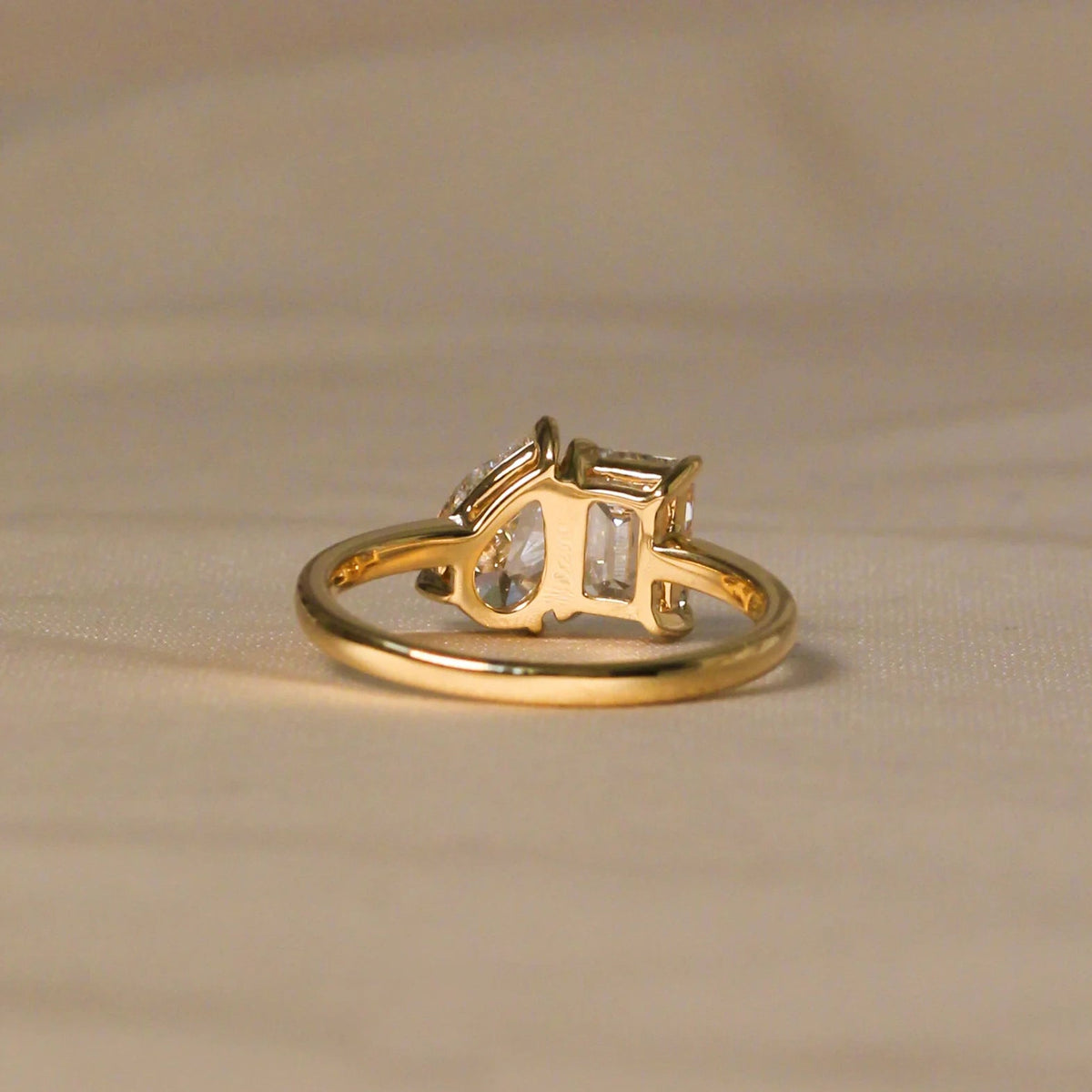 Pear and Emerald Cut Diamond Toi et Moi Ring View 11