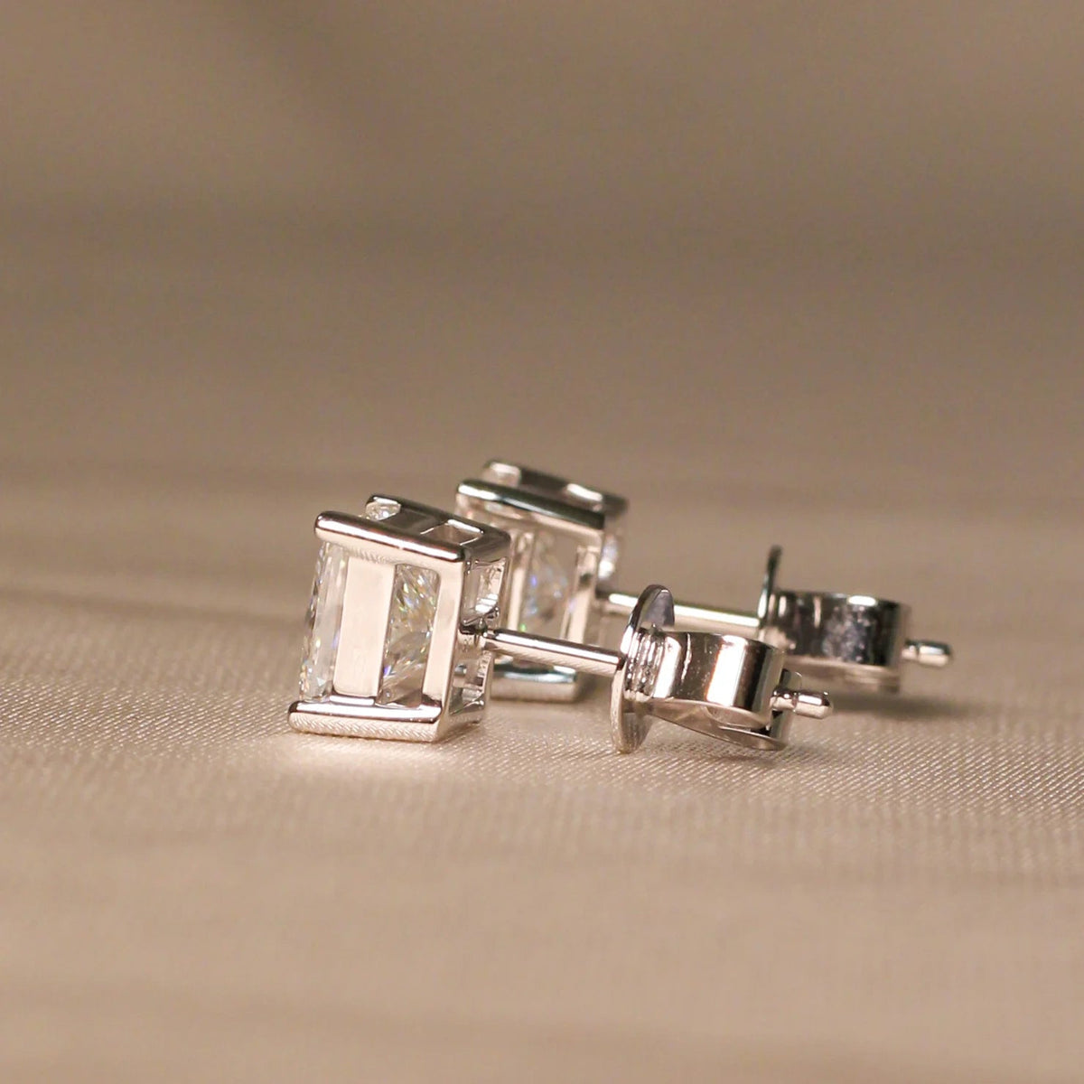 Princess Cut Diamond Solitaire Stud Earrings View 2