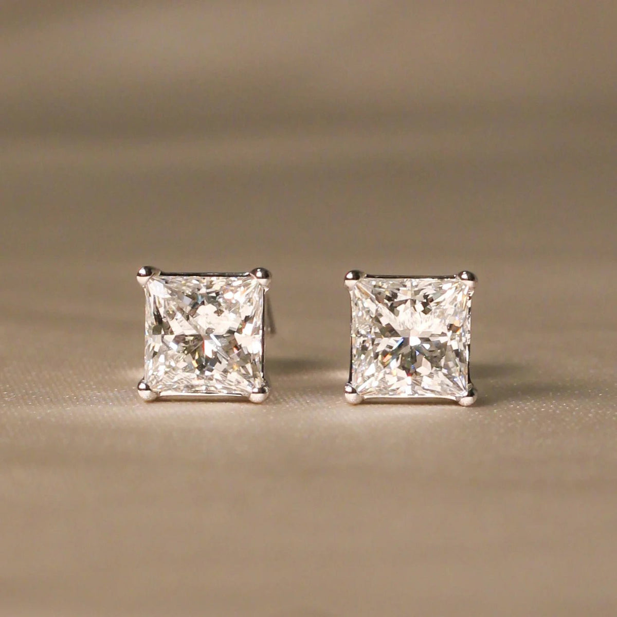 Princess Cut Diamond Solitaire Stud Earrings ROSE 10K