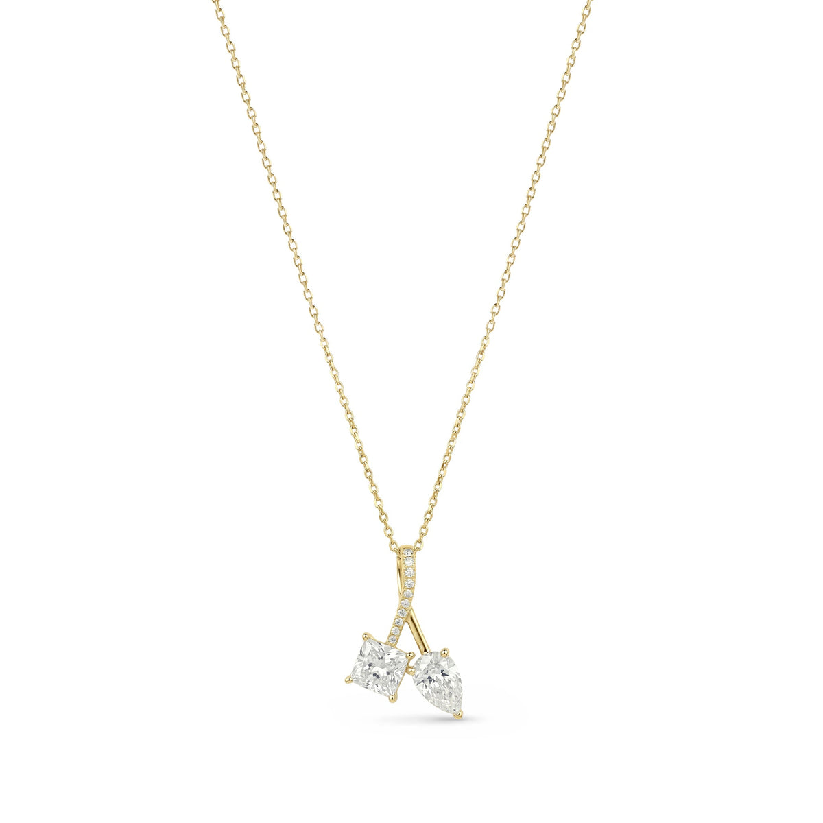 Princess & Pear Diamond Bypass Toi et Moi Pendant  View 5