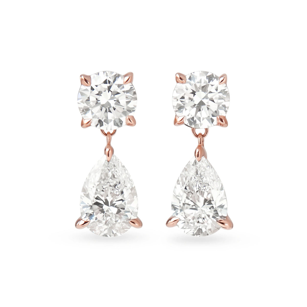 Pear and Round Diamond Drop Earrings View 2