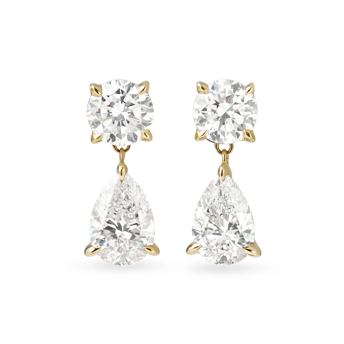 Pear and Round Diamond Drop Earrings View 4