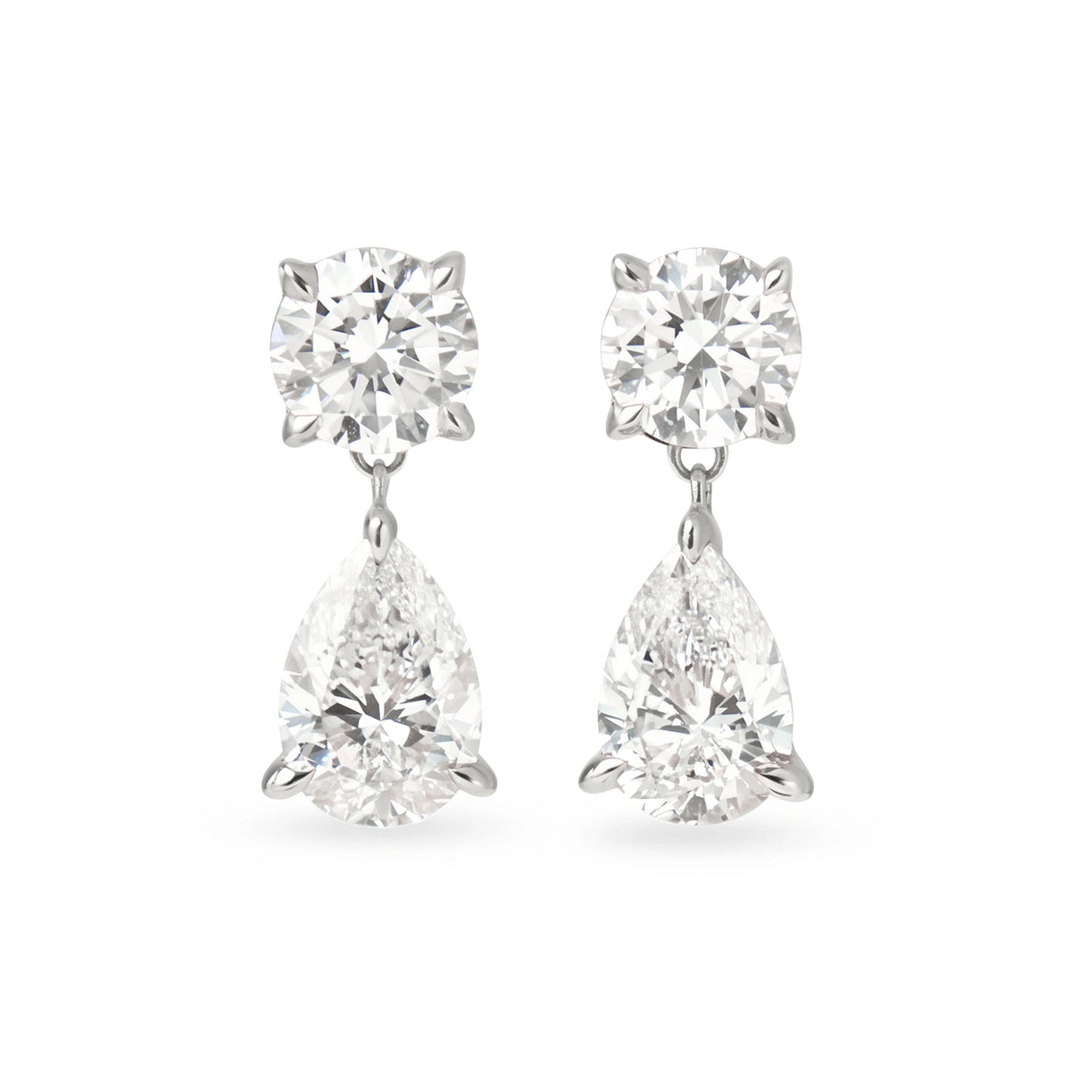 Pear and Round Diamond Drop Earrings View 3