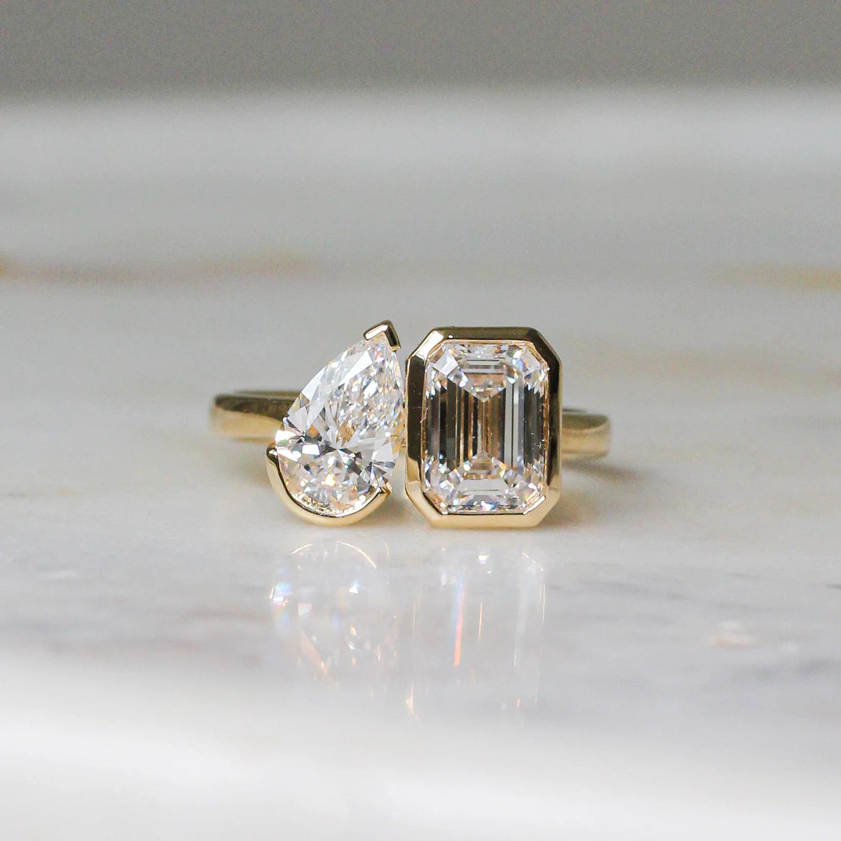 Emerald-Cut and Pear-Cut Diamond Full-Bezel Open T View 12