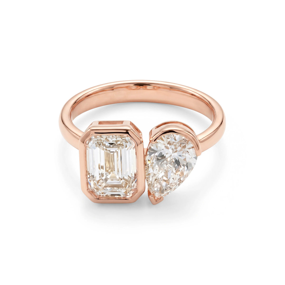 Emerald-Cut and Pear-Cut Diamond Full-Bezel Open T View 2