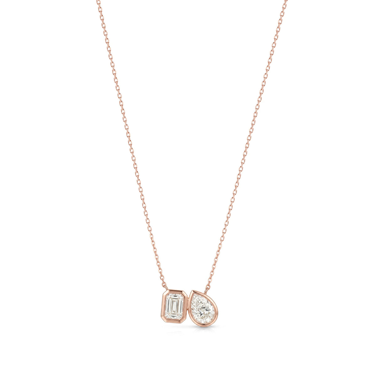 Modern Bezel-Set Emerald & Pear Diamond Toi et Moi ROSE 10K