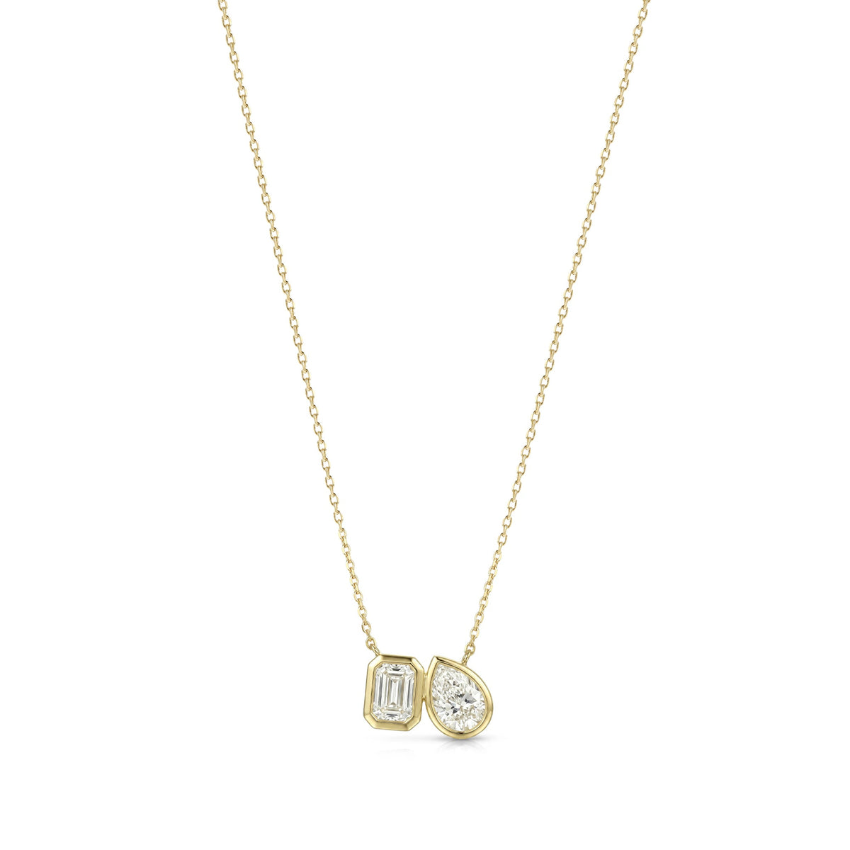 Modern Bezel-Set Emerald & Pear Diamond Toi et Moi View 6