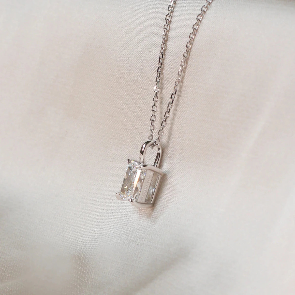 Emerald Cut Diamond Solitaire Pendant Necklace ROSE 10K