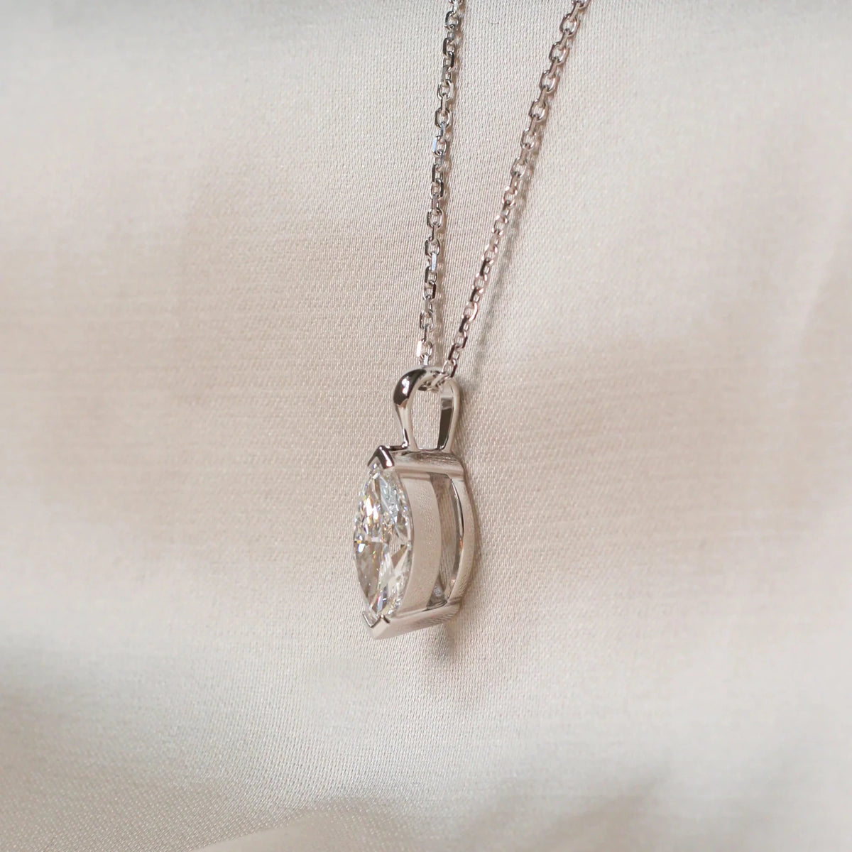 Marquise Diamond Solitaire Pendant Necklace View 2
