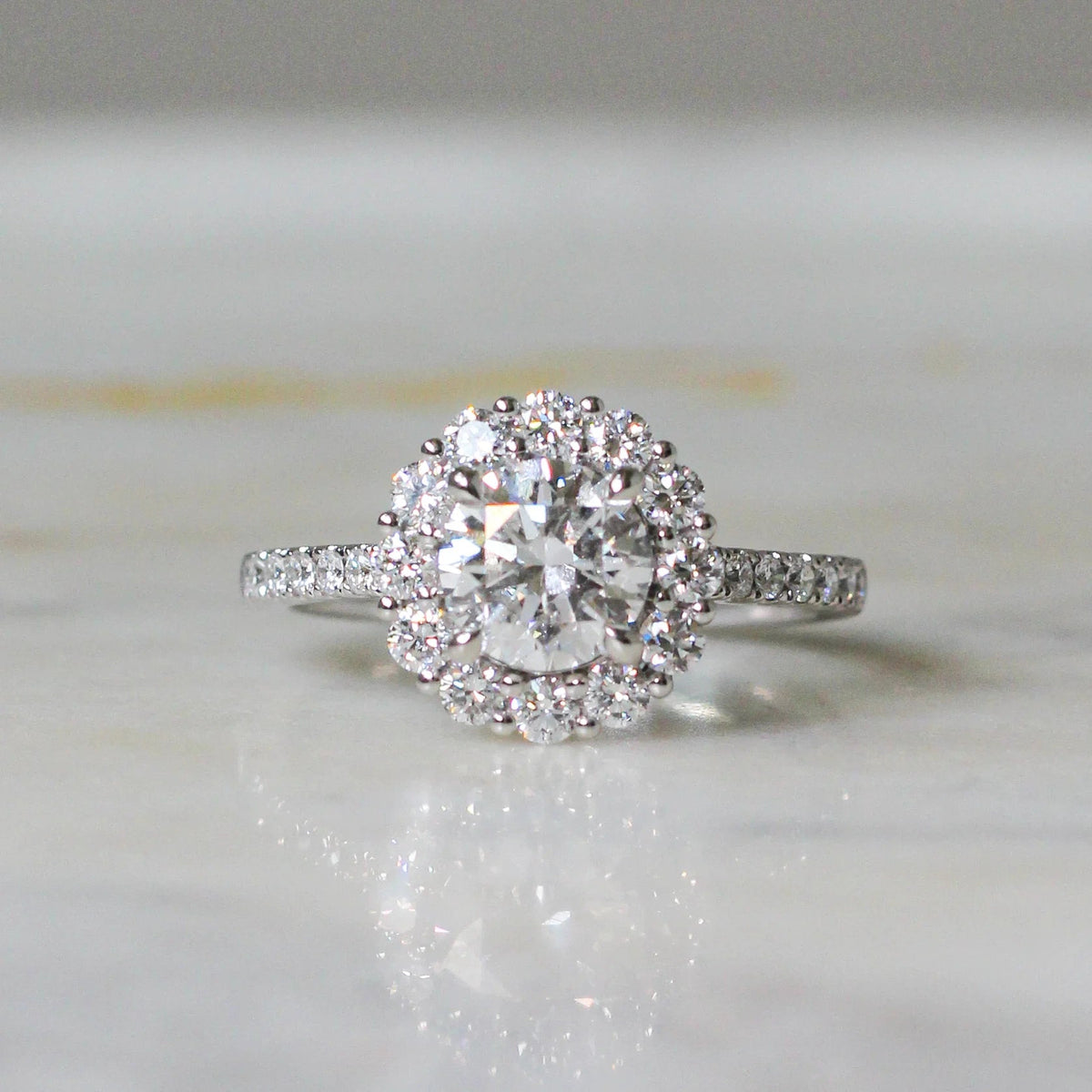 Round Diamond Floral Halo Bridal Ring ROSE 10K