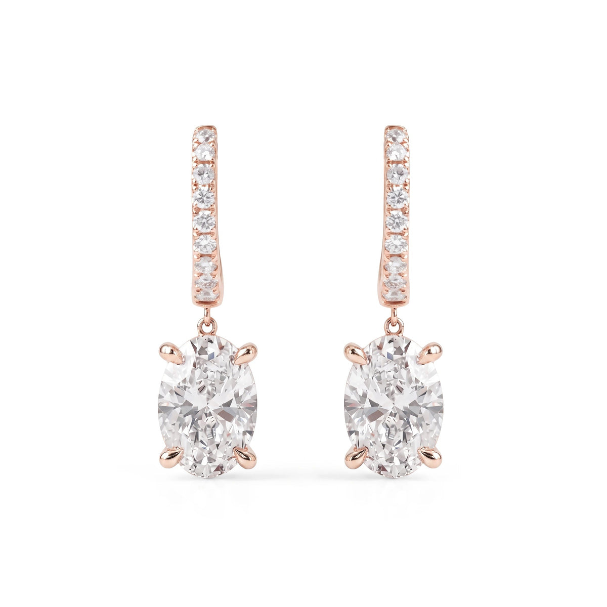 Oval Cut Solitaire Drop Earrings with Pavé Huggies View 2