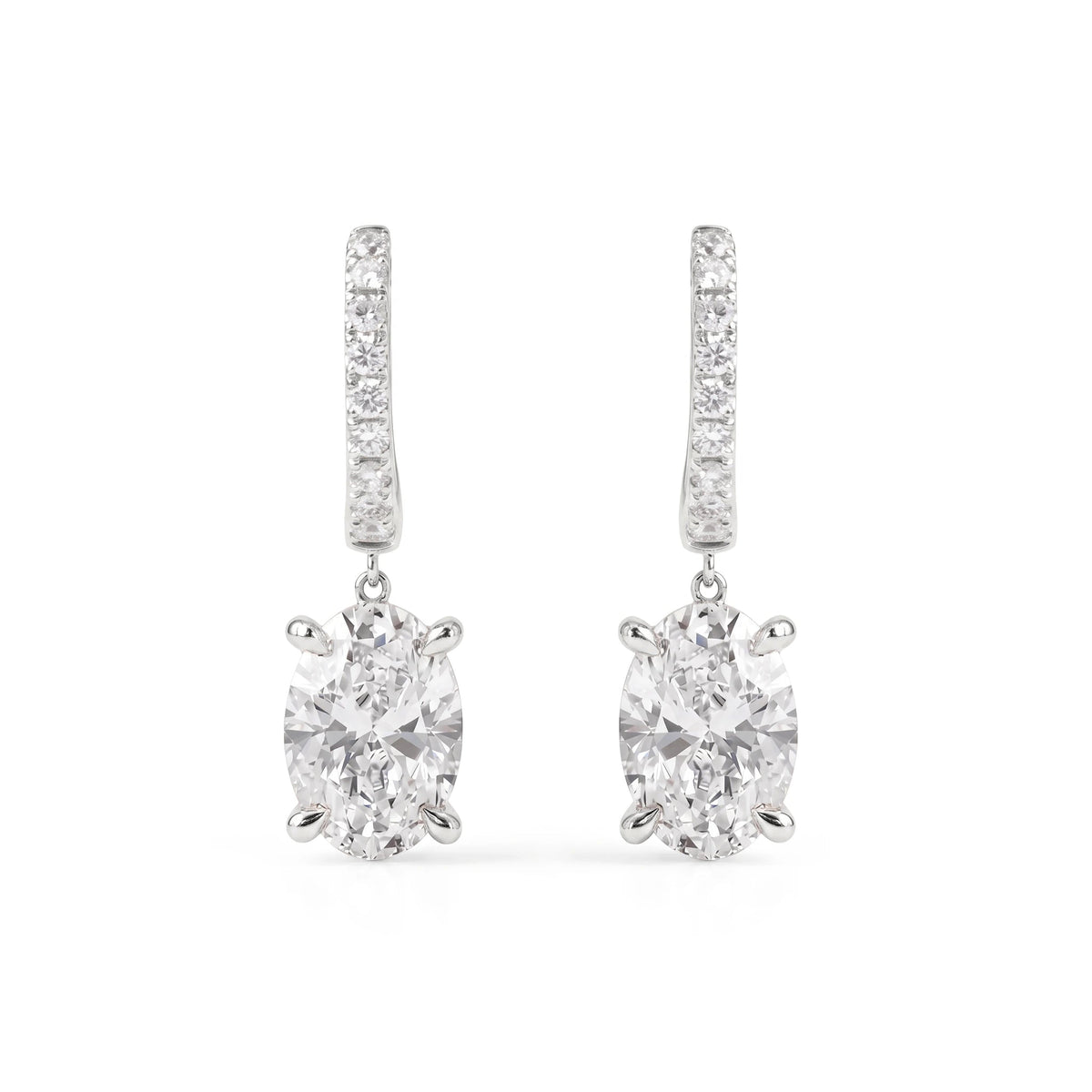 Oval Cut Solitaire Drop Earrings with Pavé Huggies View 3