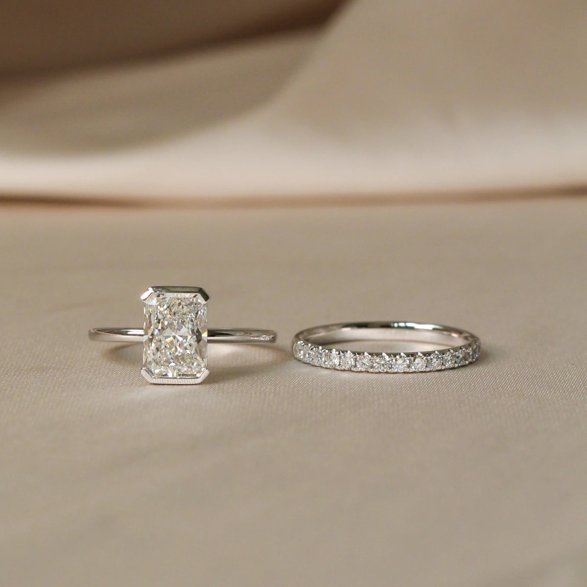 Bezel-Set Emerald-Cut Diamond Engagement Ring & We View 4