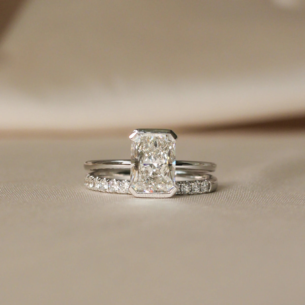 Bezel-Set Emerald-Cut Diamond Engagement Ring & We View 2