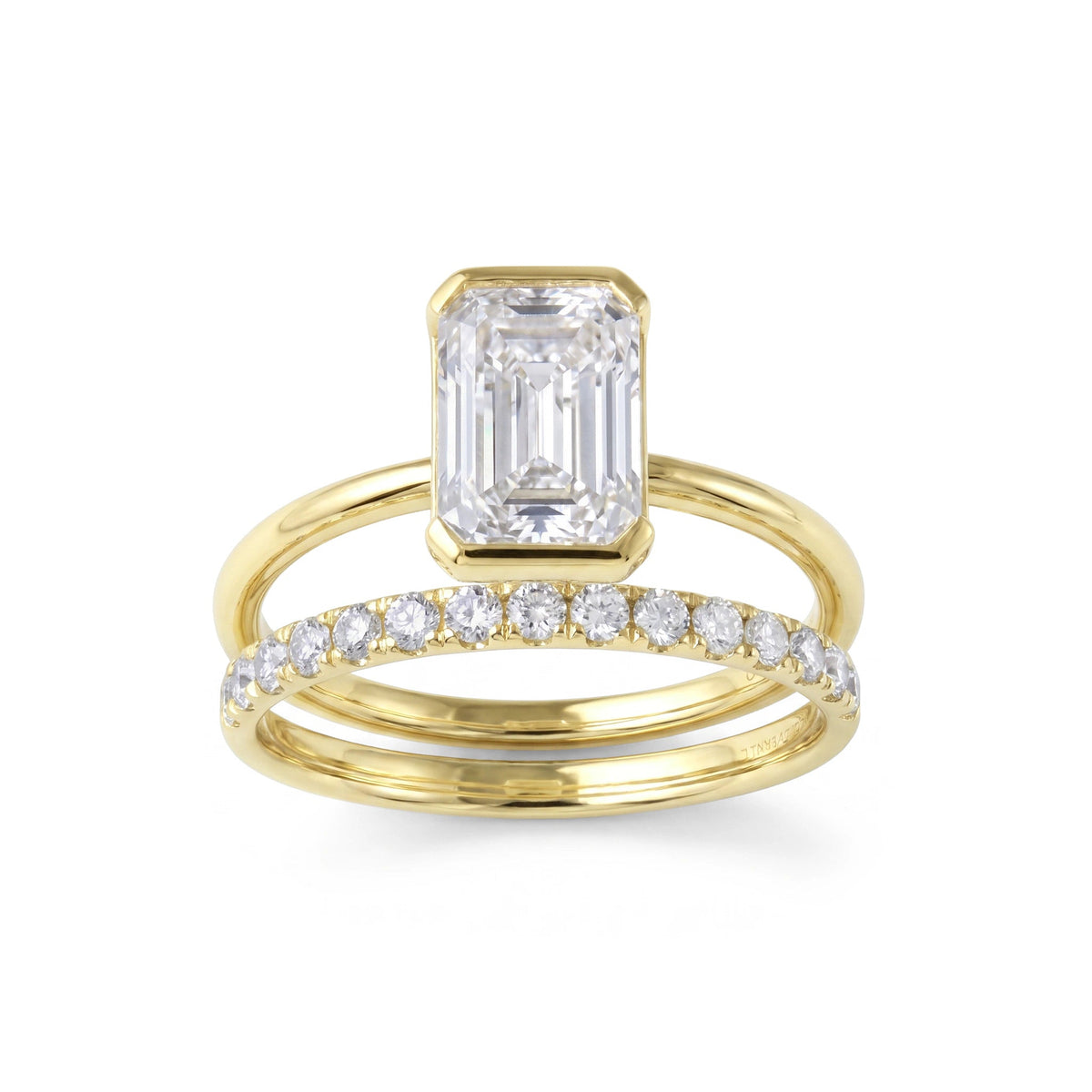 Bezel-Set Emerald-Cut Diamond Engagement Ring & We View 10