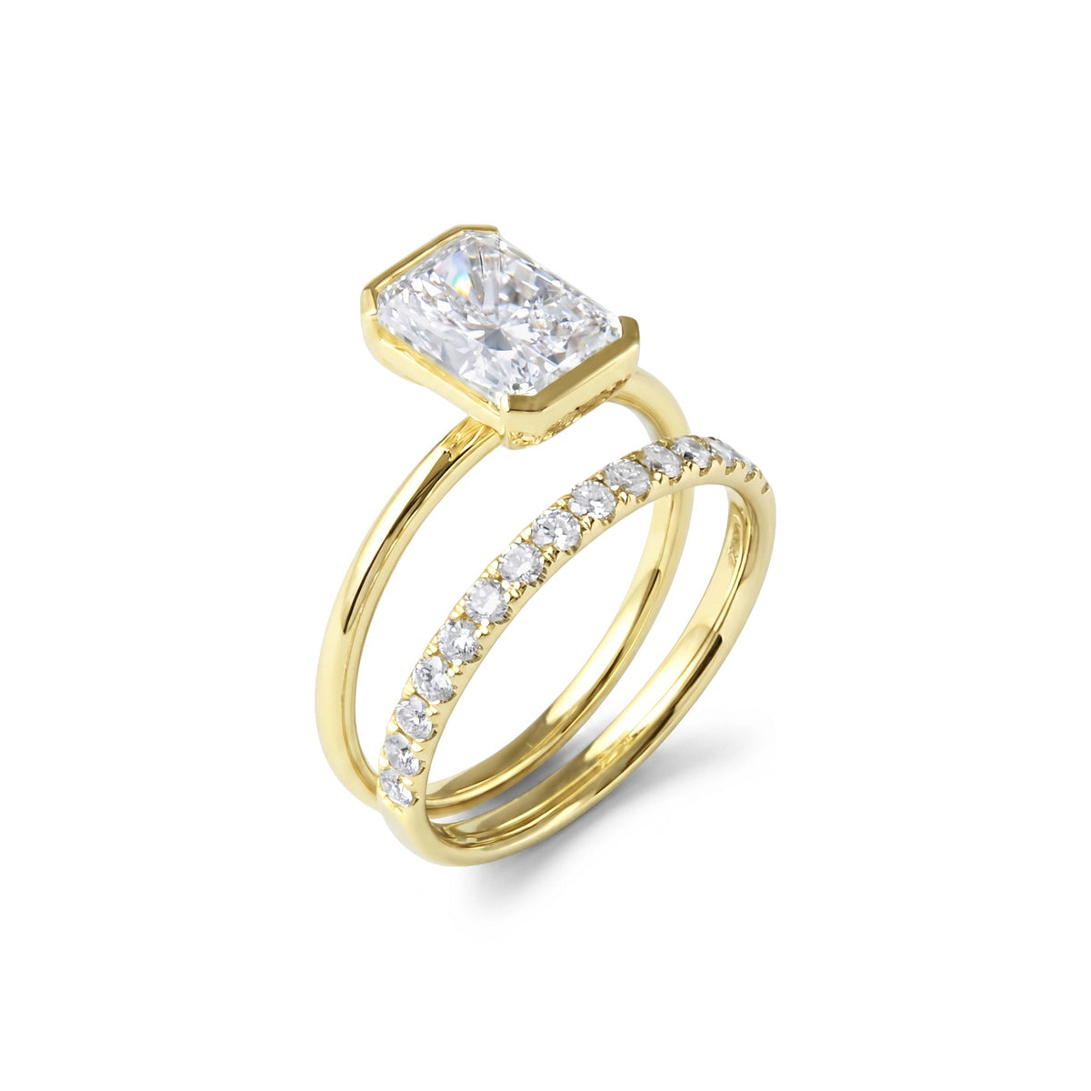Bezel-Set Emerald-Cut Diamond Engagement Ring & We View 11