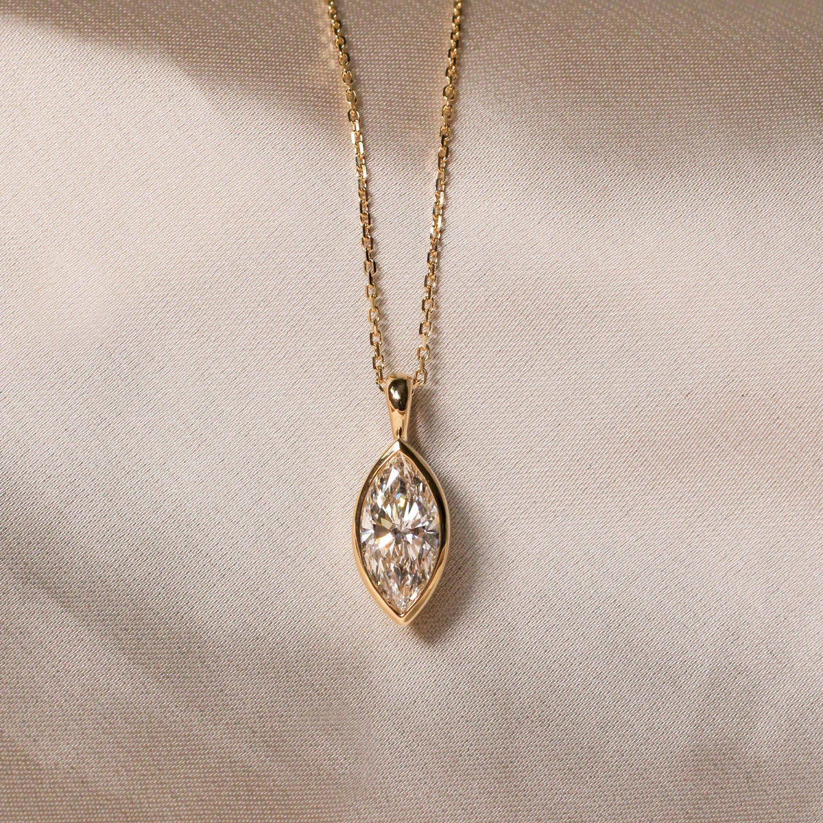 Bezel-Set Marquise Diamond Solitaire Pendant Neckl View 2