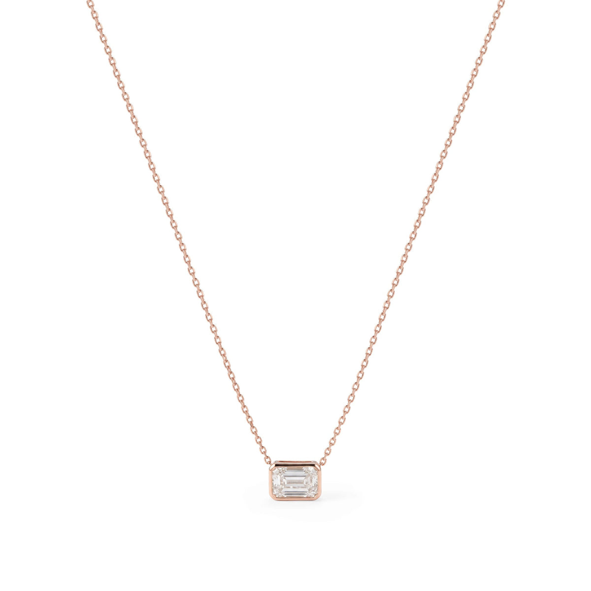 Emerald-Cut Diamond East-West Full-Bezel Solitaire ROSE 10K