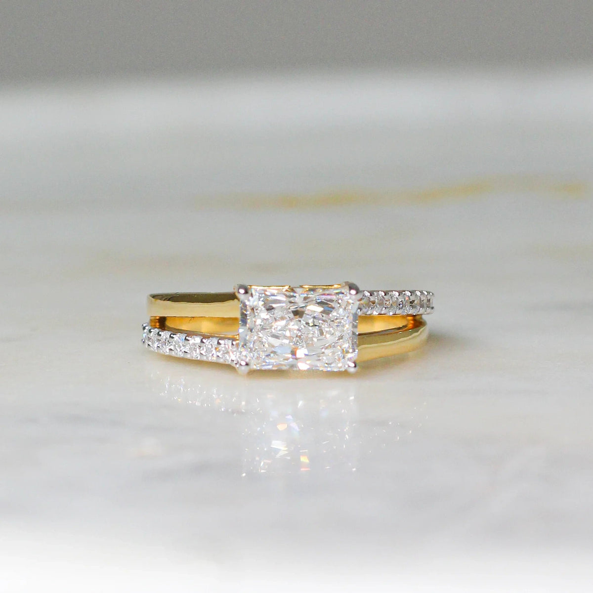 Radiant cut solitaire diamond Engagement ring ROSE 10K