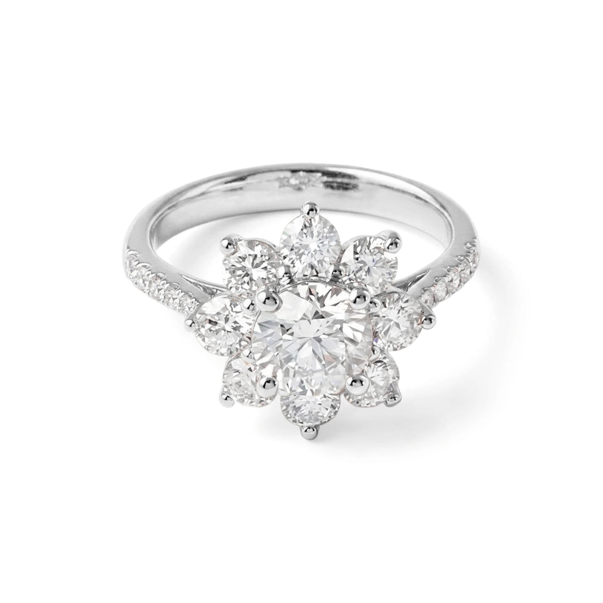Round Brilliant Diamond Floral Halo Engagement Rin View 5