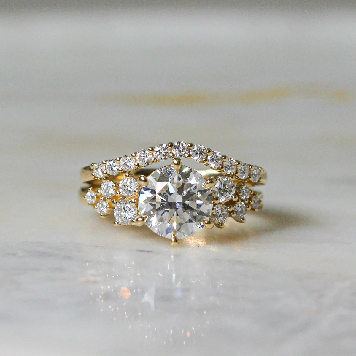 Round Brilliant Diamond Side-Cluster Engagement Ri View 2