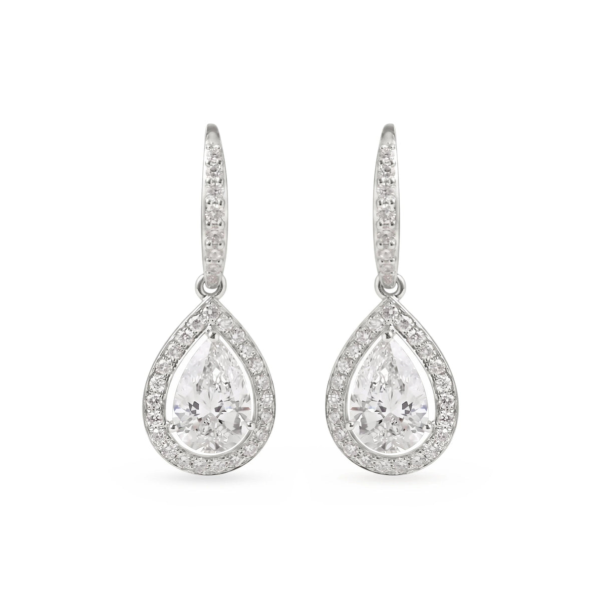 Dangling Pear Diamond Halo Drop Earrings View 2