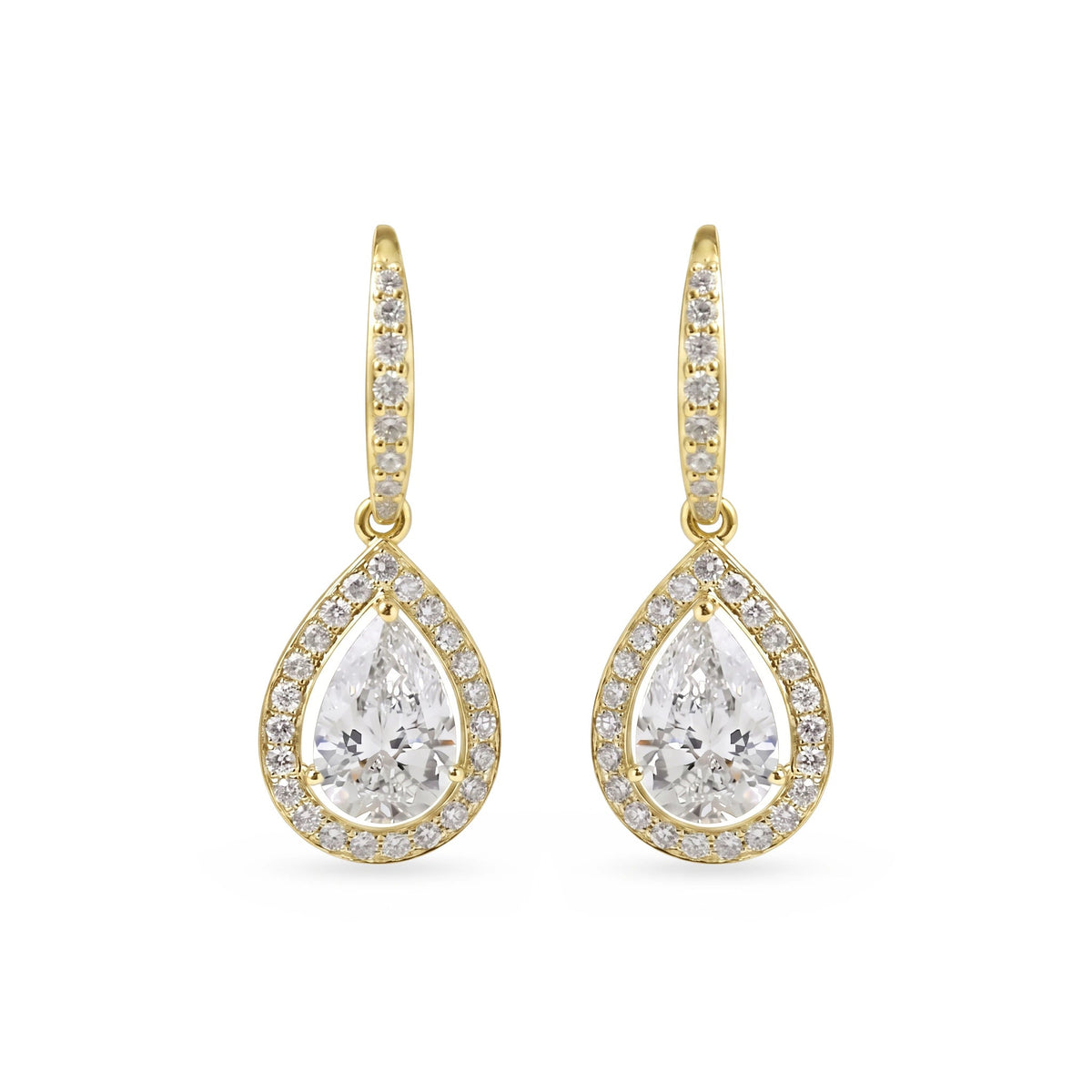 Dangling Pear Diamond Halo Drop Earrings View 3
