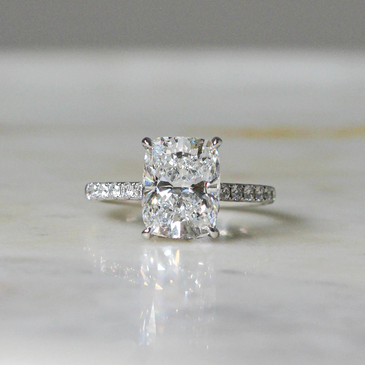 Elongated Cushion Cut Diamond Hidden Halo Solitair View 8