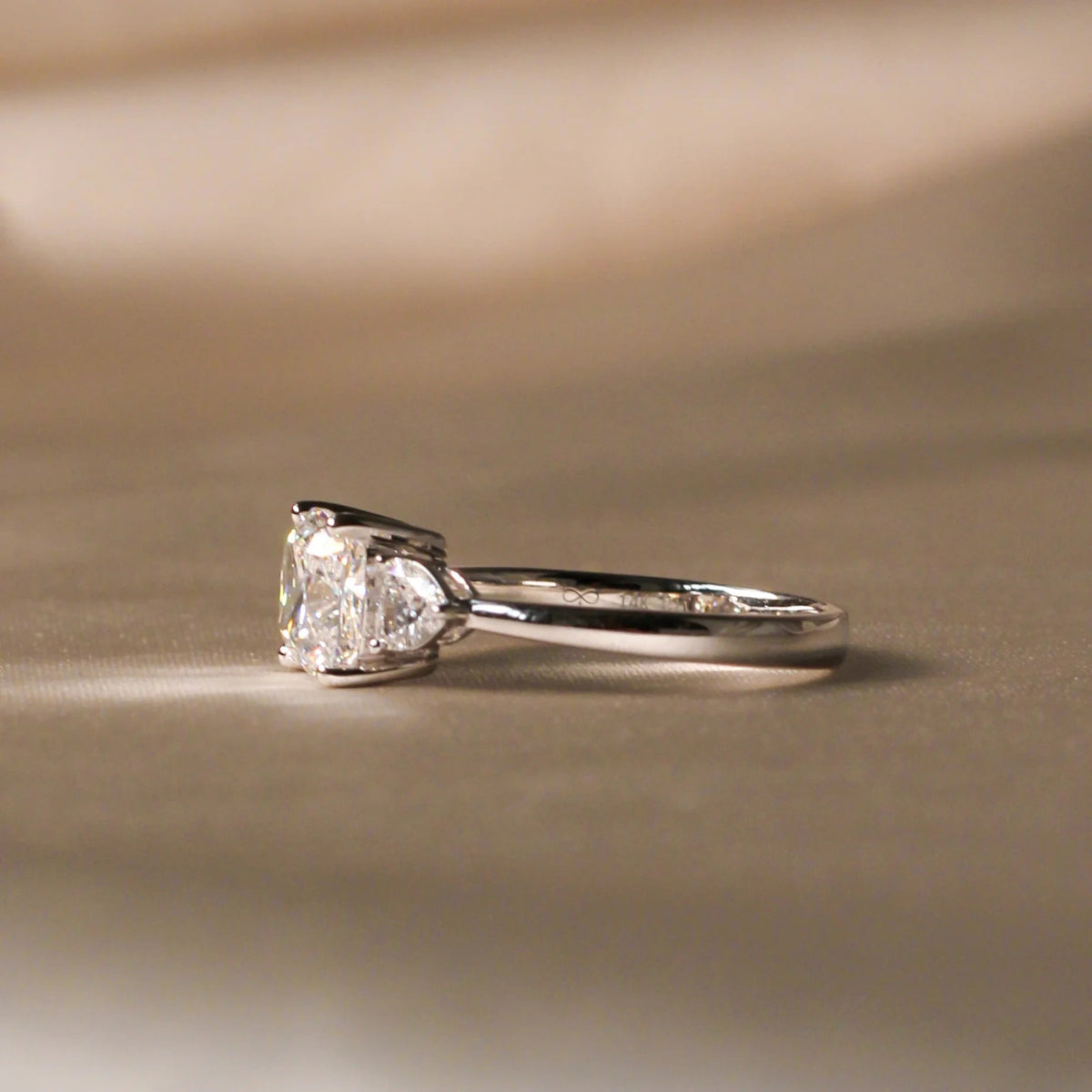 Cushion Cut Diamond Three-Stone Engagement Ring wi ROSE 10K