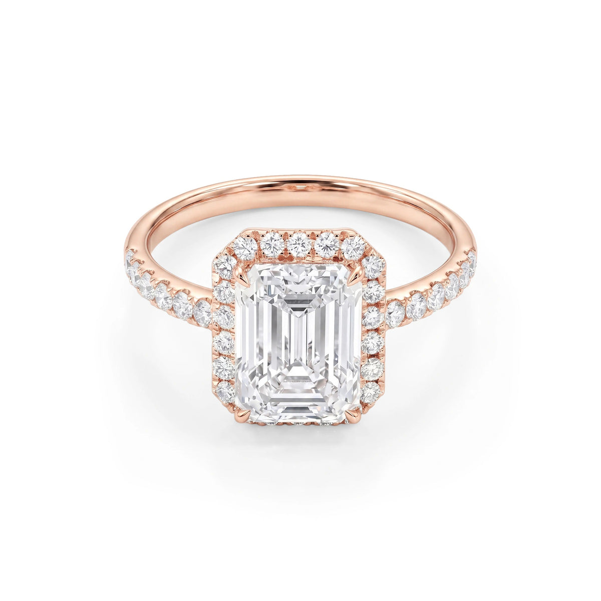 Emerald Cut Diamond Halo Bridal Ring ROSE 10K