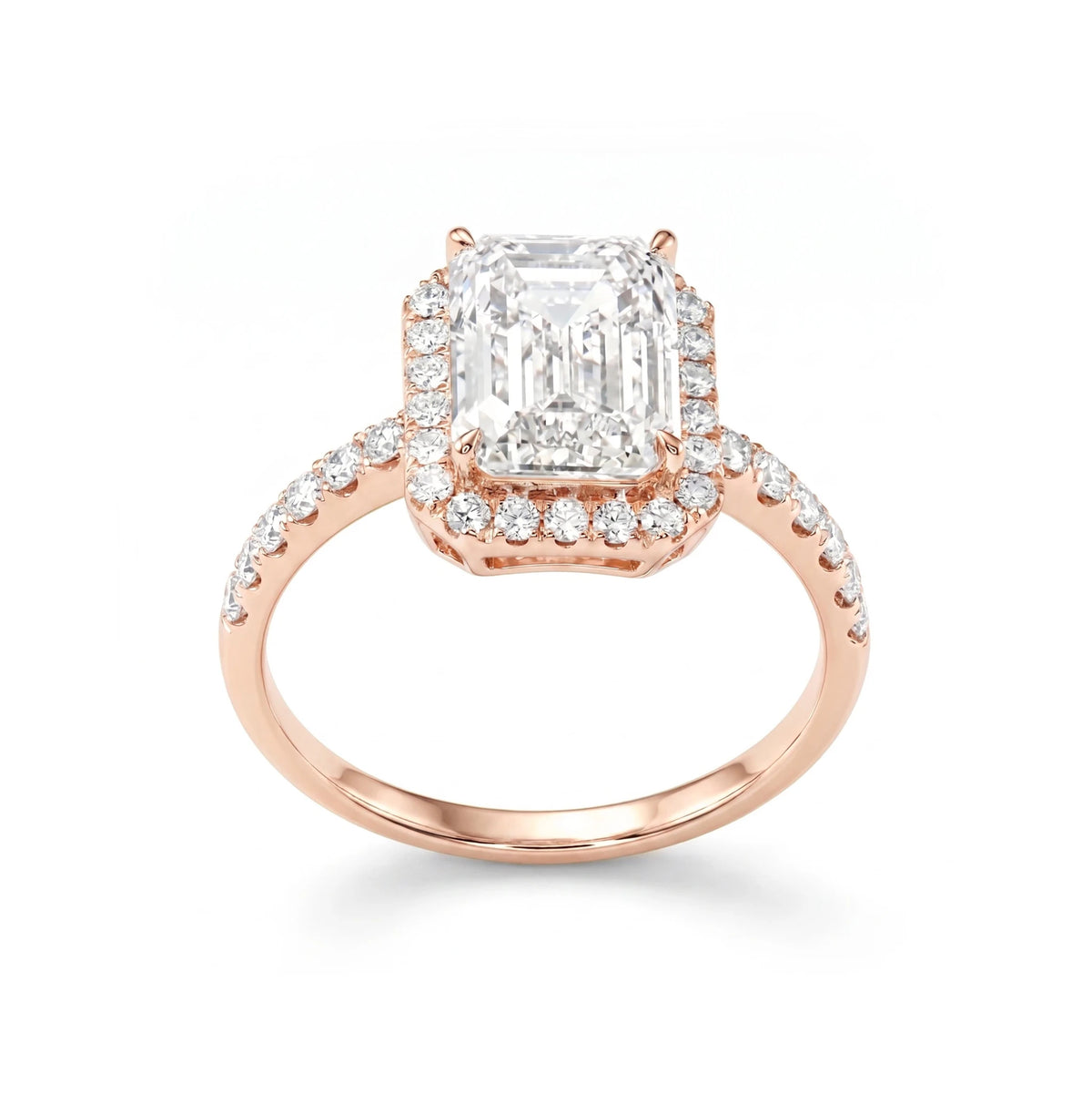 Emerald Cut Diamond Halo Bridal Ring View 2