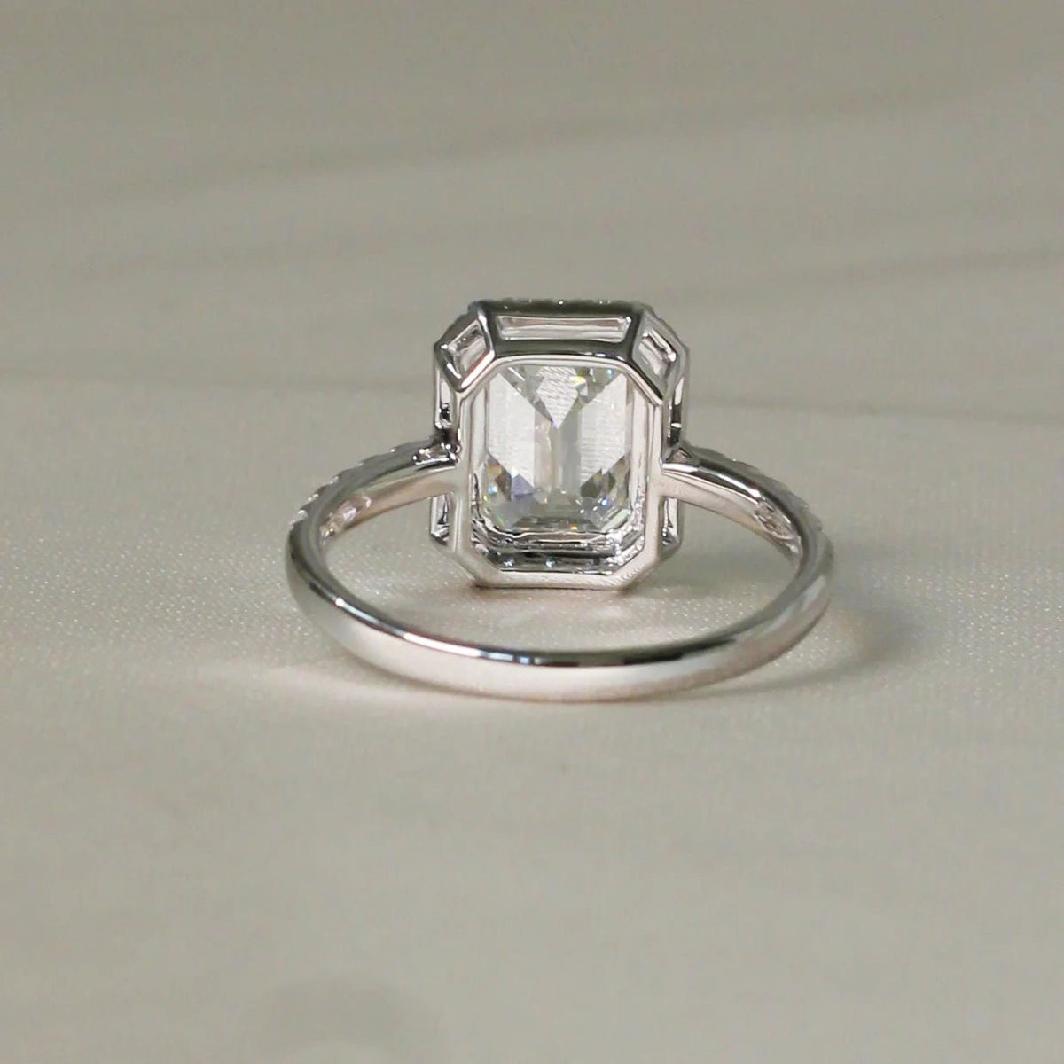 Emerald Cut Diamond Halo Bridal Ring View 13