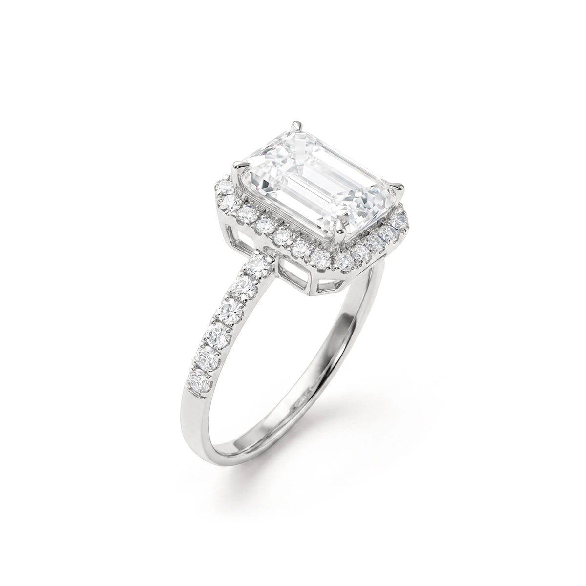 Emerald Cut Diamond Halo Bridal Ring View 6