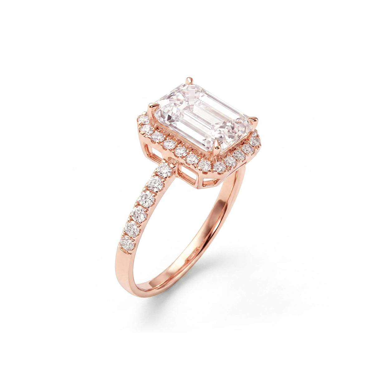 Emerald Cut Diamond Halo Bridal Ring View 3