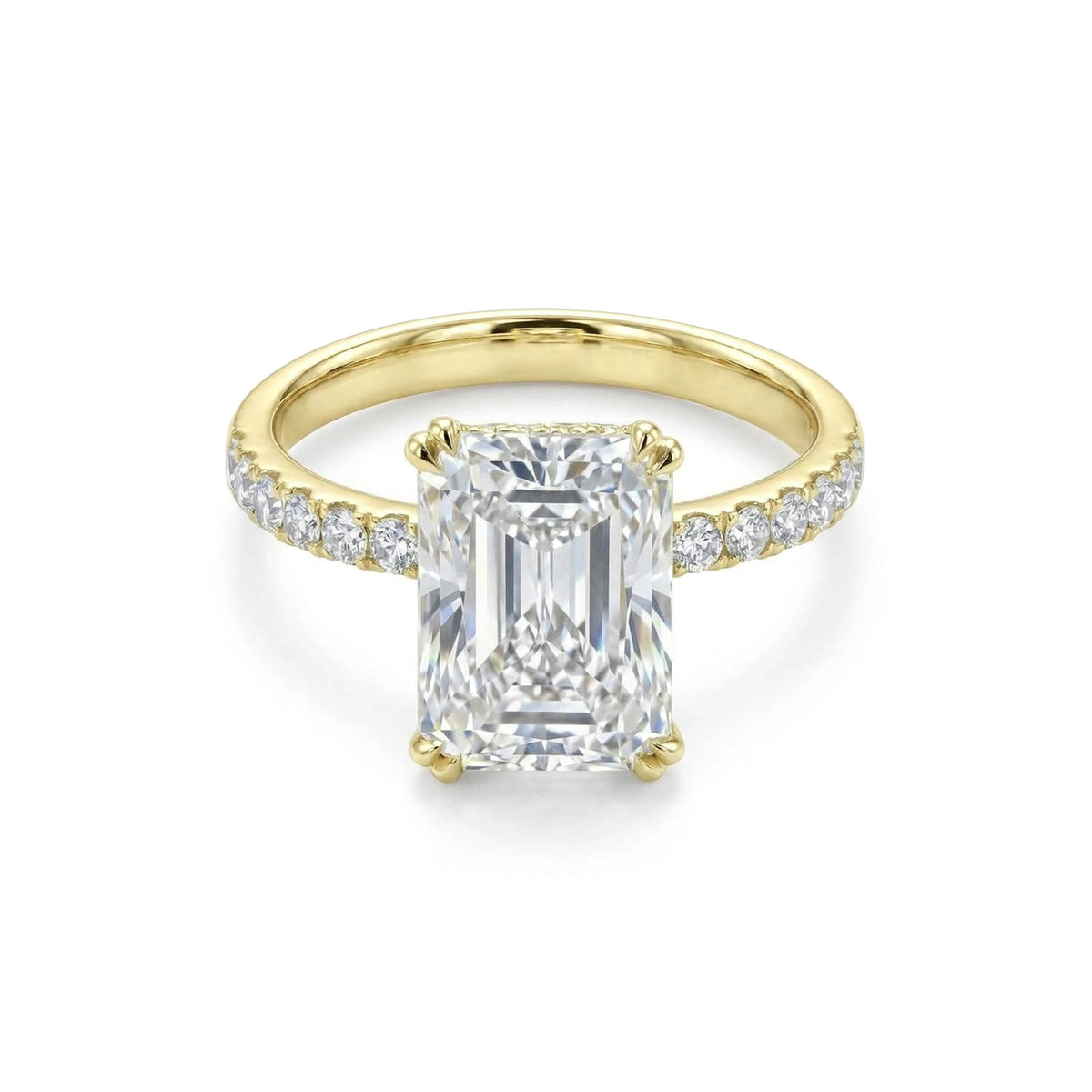 Emerald-Cut Diamond with Double-Claw Prong and Hid View 7
