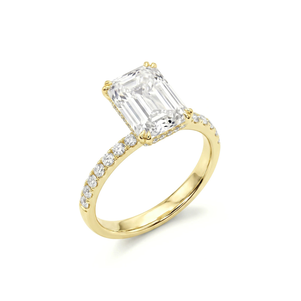 Emerald-Cut Diamond with Double-Claw Prong and Hid View 9