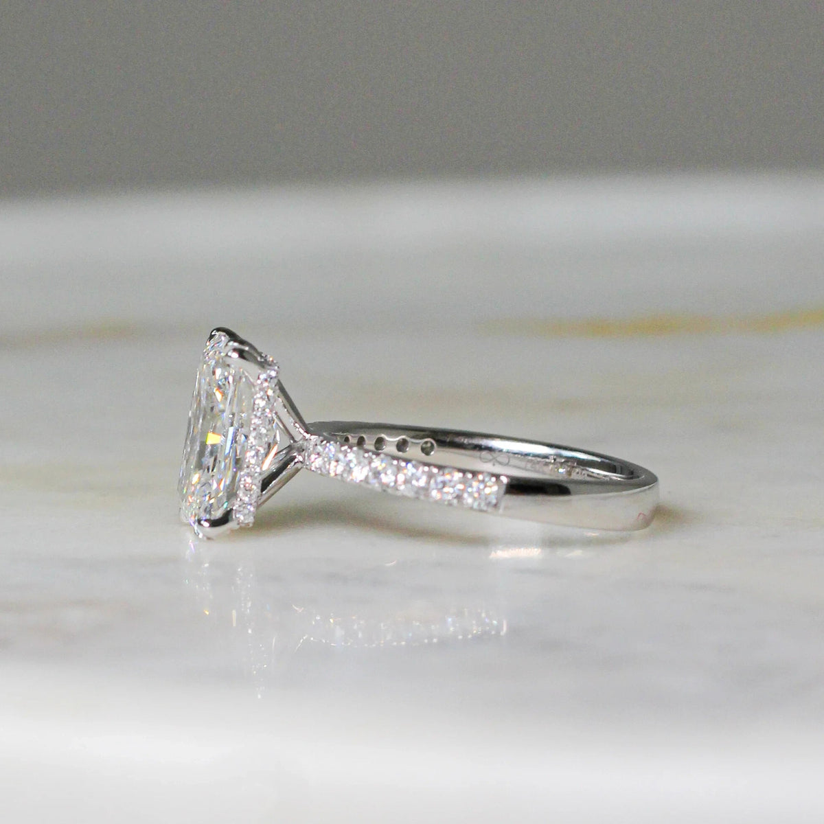Emerald-Cut Diamond with Double-Claw Prong and Hid View 12