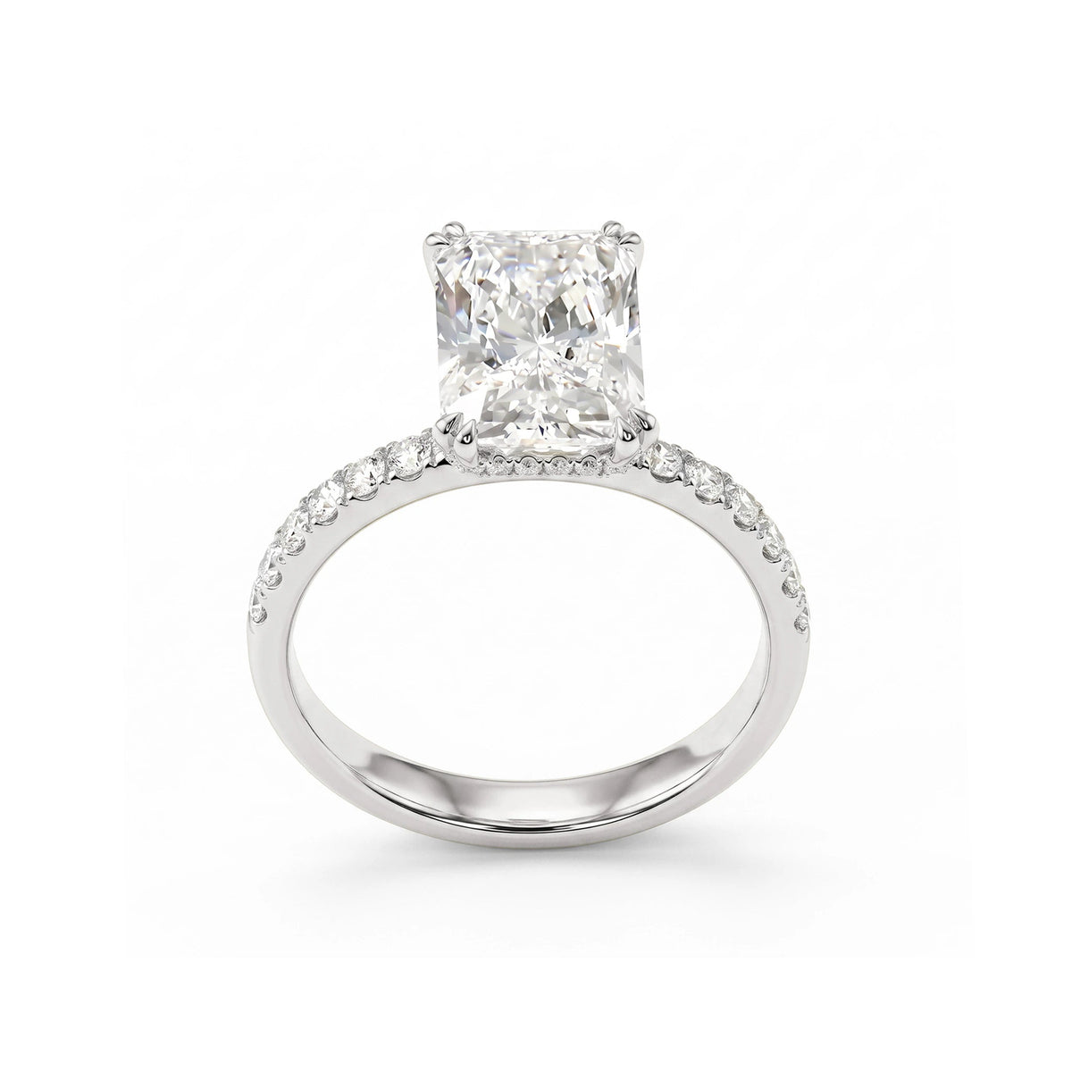 Emerald-Cut Diamond with Double-Claw Prong and Hid View 5