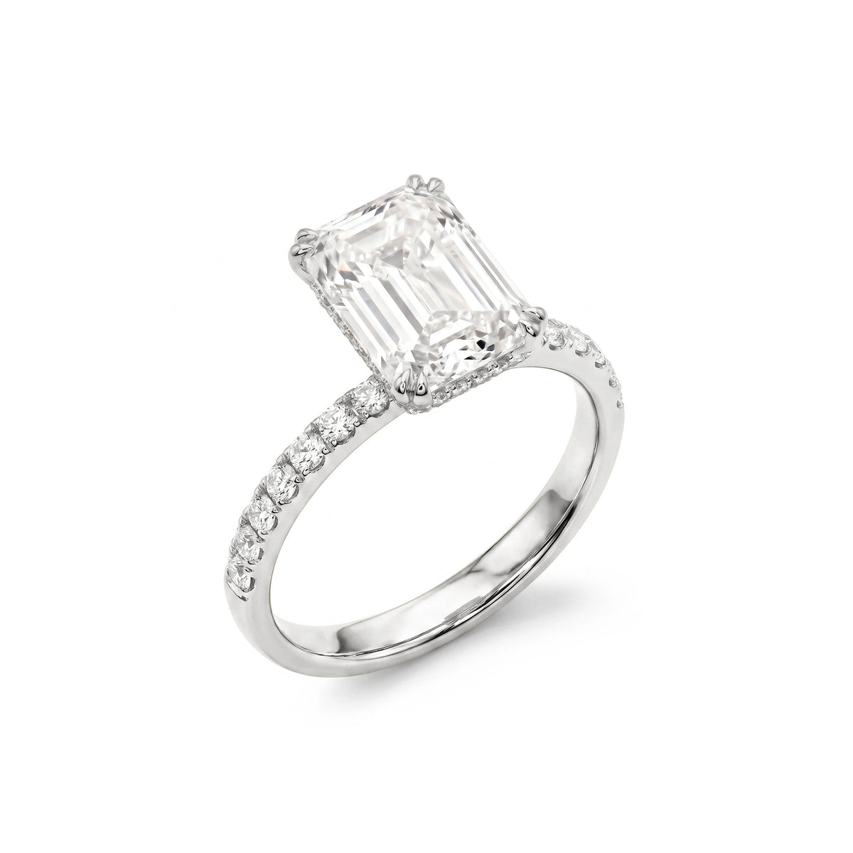 Emerald-Cut Diamond with Double-Claw Prong and Hid View 6